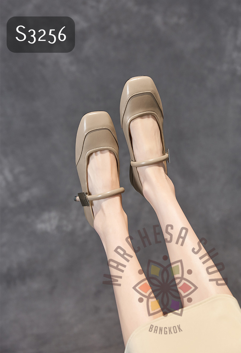 S3256 - 真皮牛皮方頭 Mary Jane一字帶平底鞋