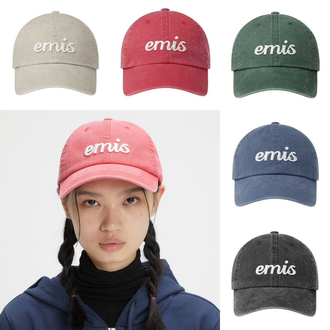 現貨┃emis VINTAGE PIGMENT BALL CAP 草寫 水洗 刺繡 老帽