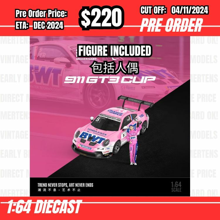 PO-$220 * ModernArt * 1:64 911 GT3 Cup(992) Pink BWT #5 w/figure [OD29/10]