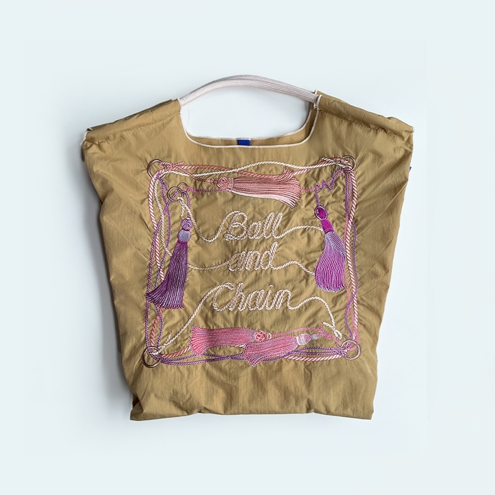Ball＆Chain 刺繡環保購物袋 M號 - 卡其 (30104403)