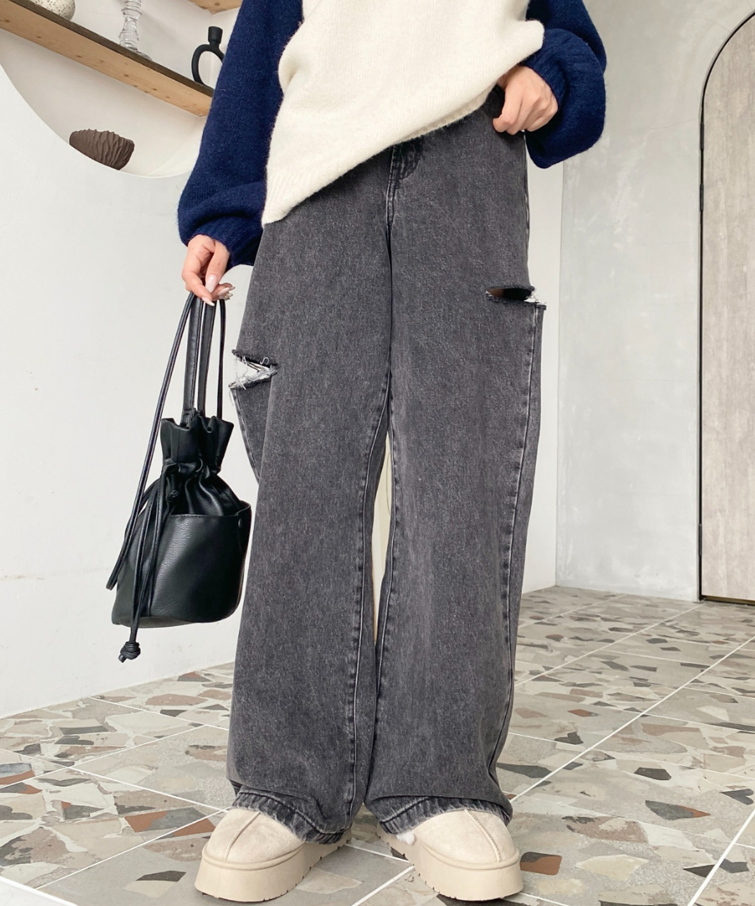 🇯🇵  MOMENT+ 牛仔長褲 寬褲 破洞 斜紋布 重磅 / 預購