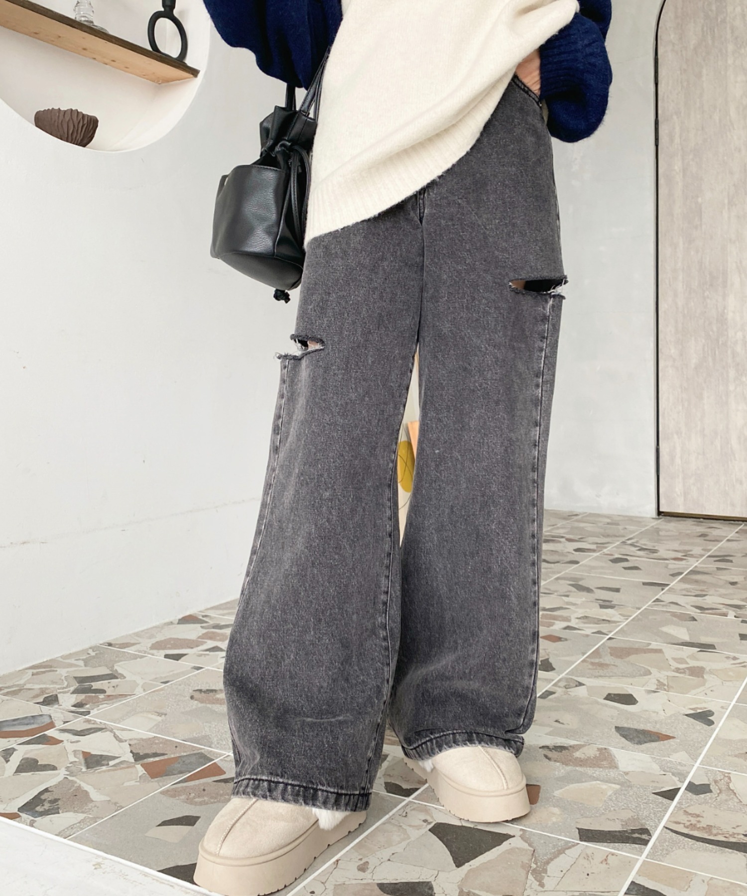 🇯🇵  MOMENT+ 牛仔長褲 寬褲 破洞 斜紋布 重磅 / 預購