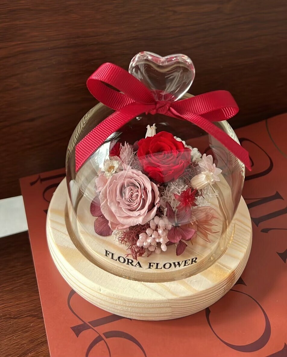 永生花愛心玻璃罩夜燈-愛情的溫度