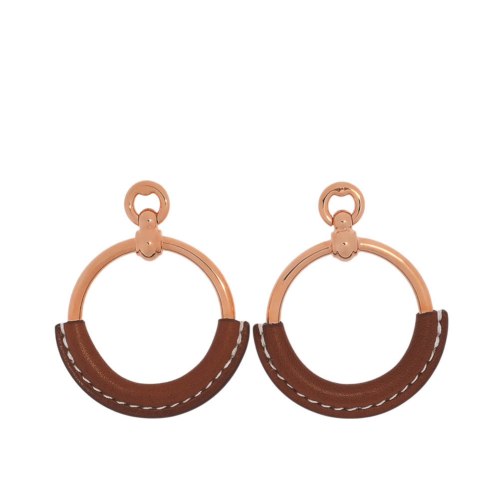 【Hermès】Loop 小牛皮圓形針式耳環