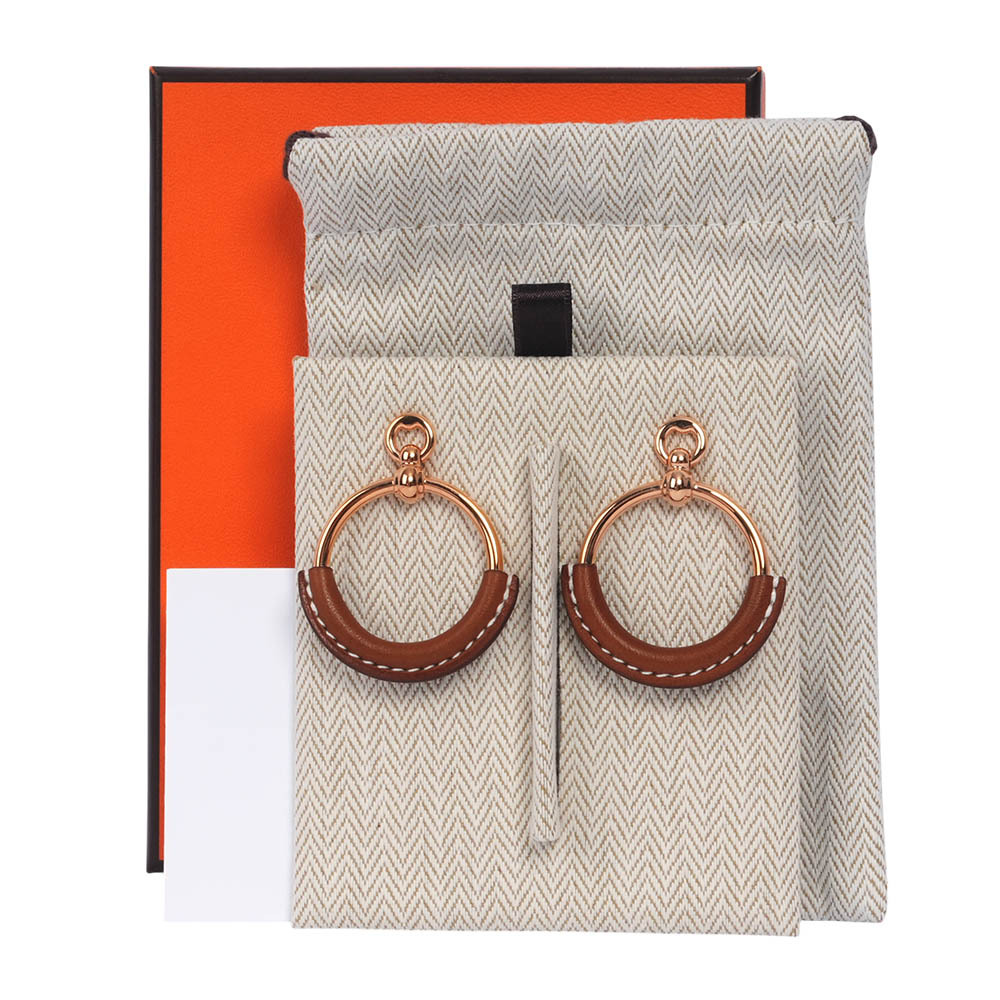 【HERMES】Loop 小牛皮圓形針式耳環(原色/玫瑰金)H070877CD 34