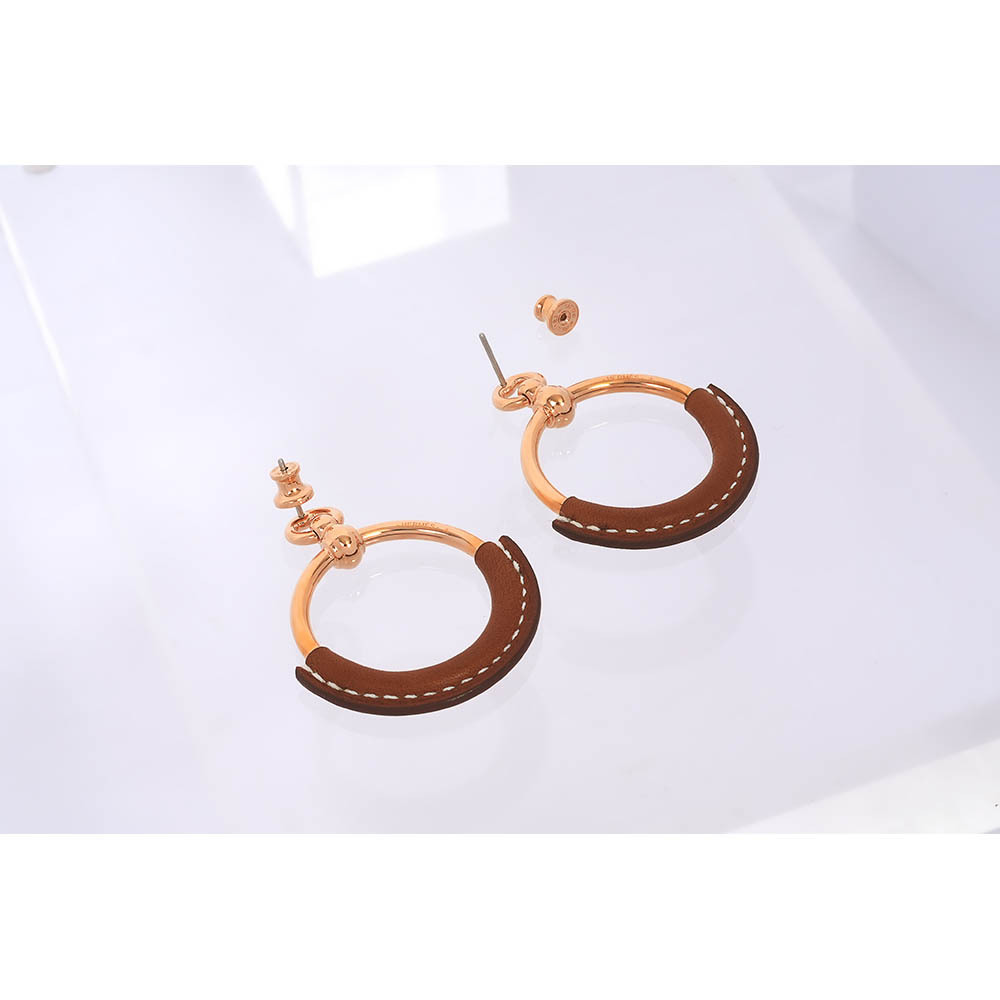 【HERMES】Loop 小牛皮圓形針式耳環(原色/玫瑰金)H070877CD 34
