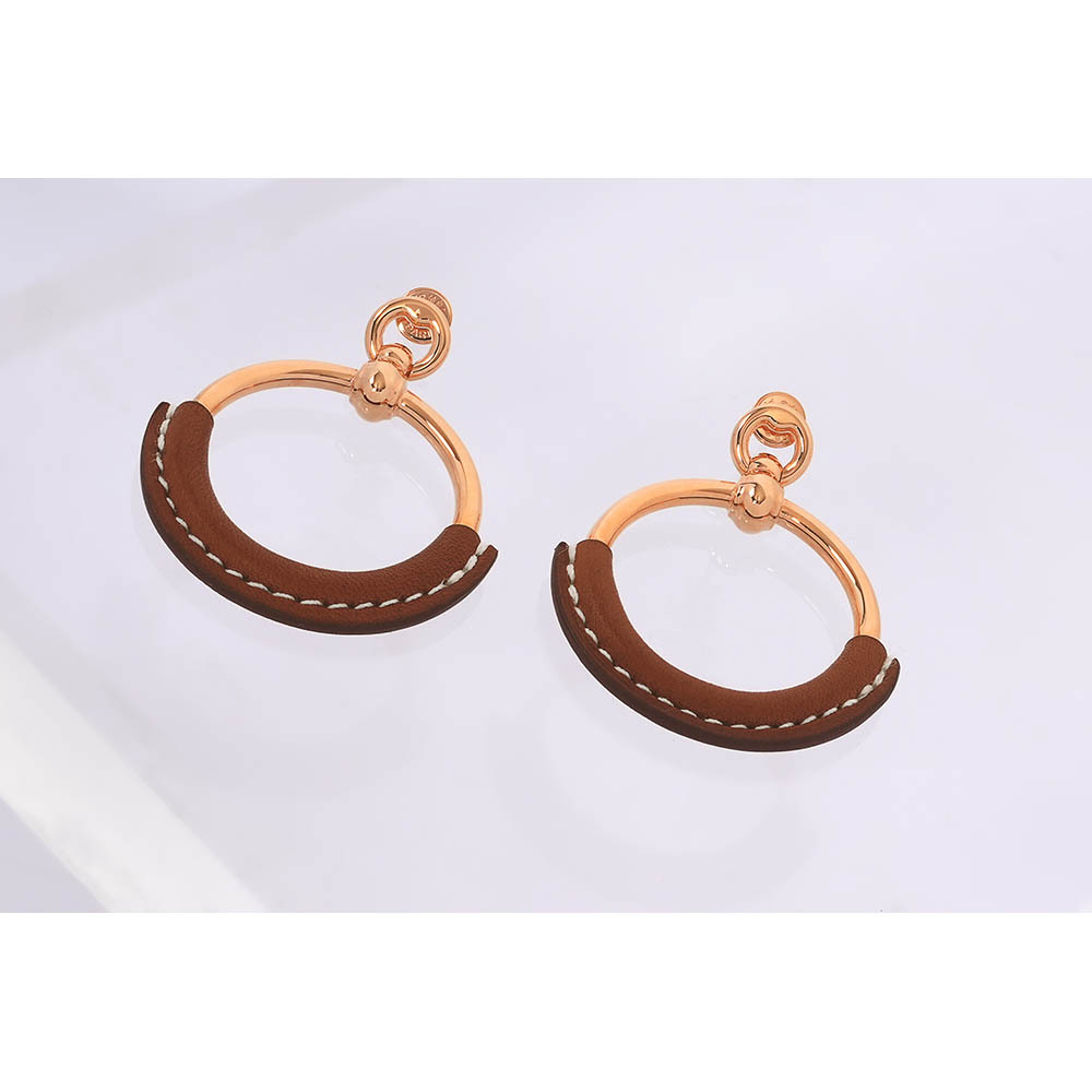 【HERMES】Loop 小牛皮圓形針式耳環(原色/玫瑰金)H070877CD 34