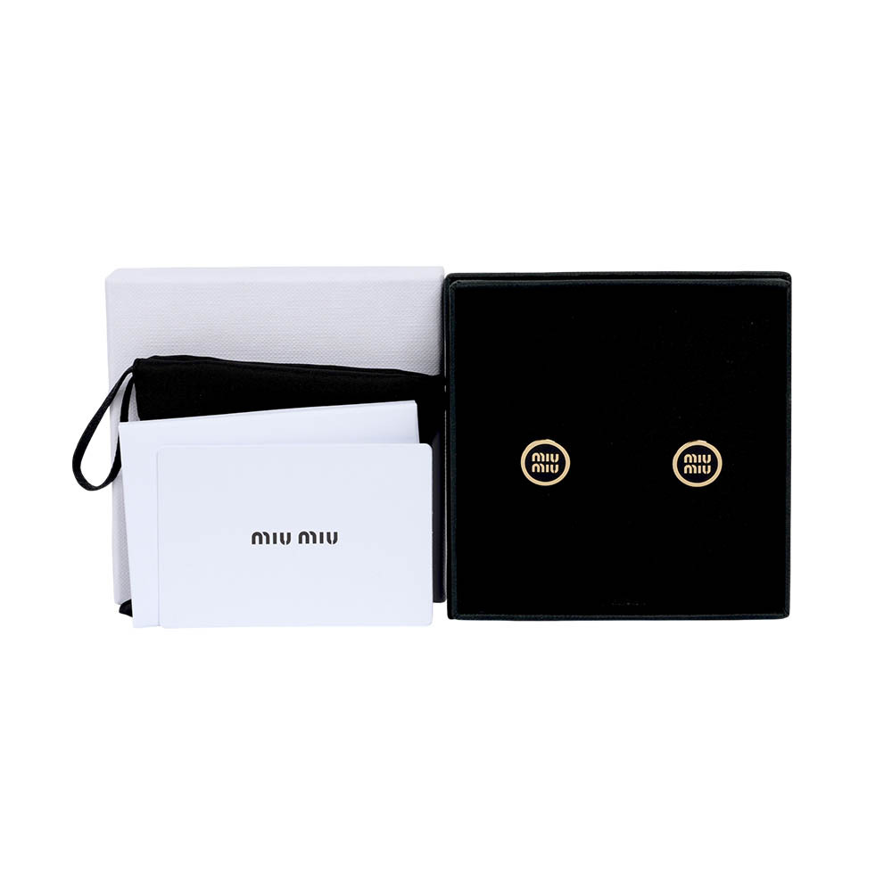 【MIU MIU】Logo 標誌琺瑯及金屬針式耳環(黑色)5JO912 2F6T F0002