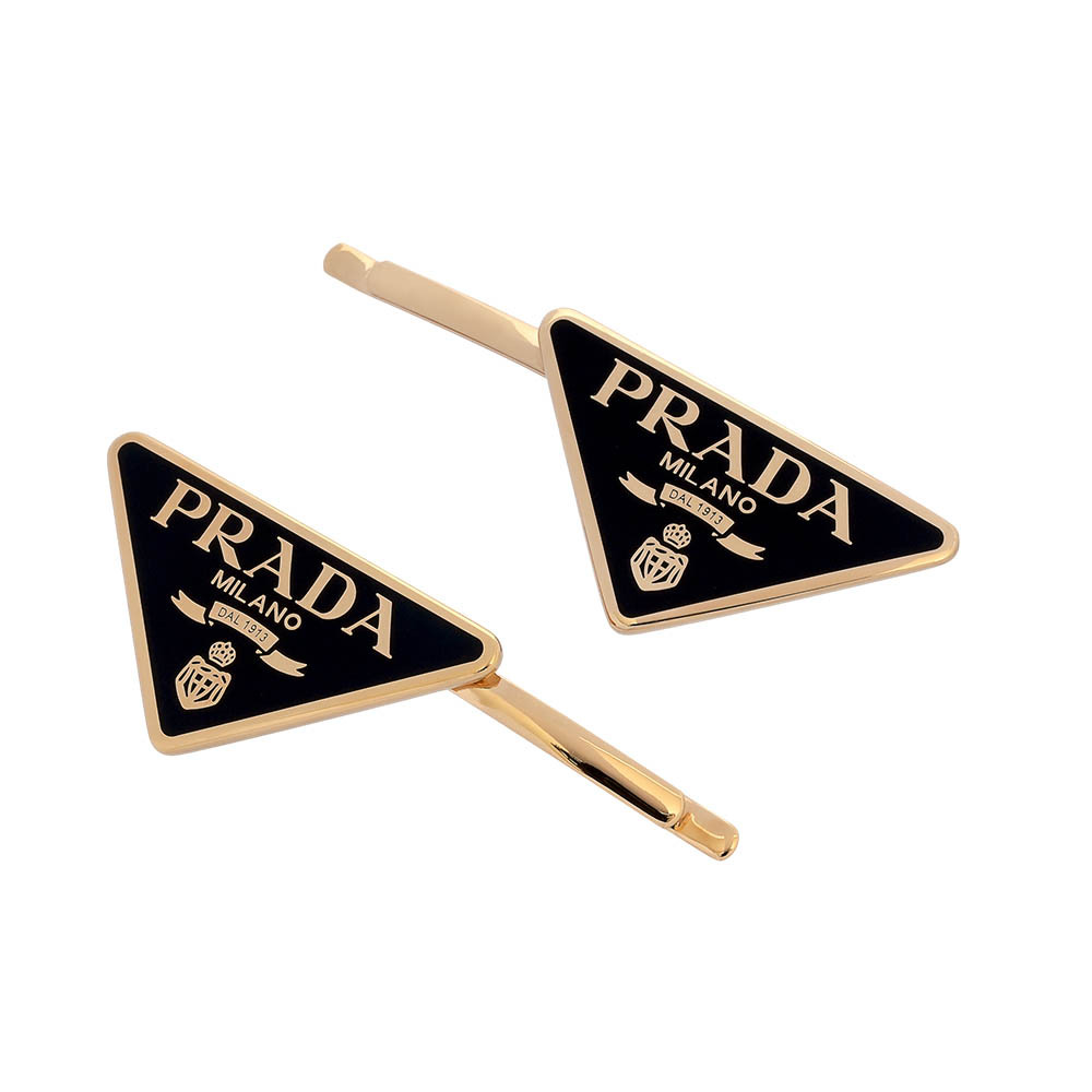 【PRADA】標誌三角牌Logo 髮夾組(黑色/金色)1IF051 2BA6 F0632