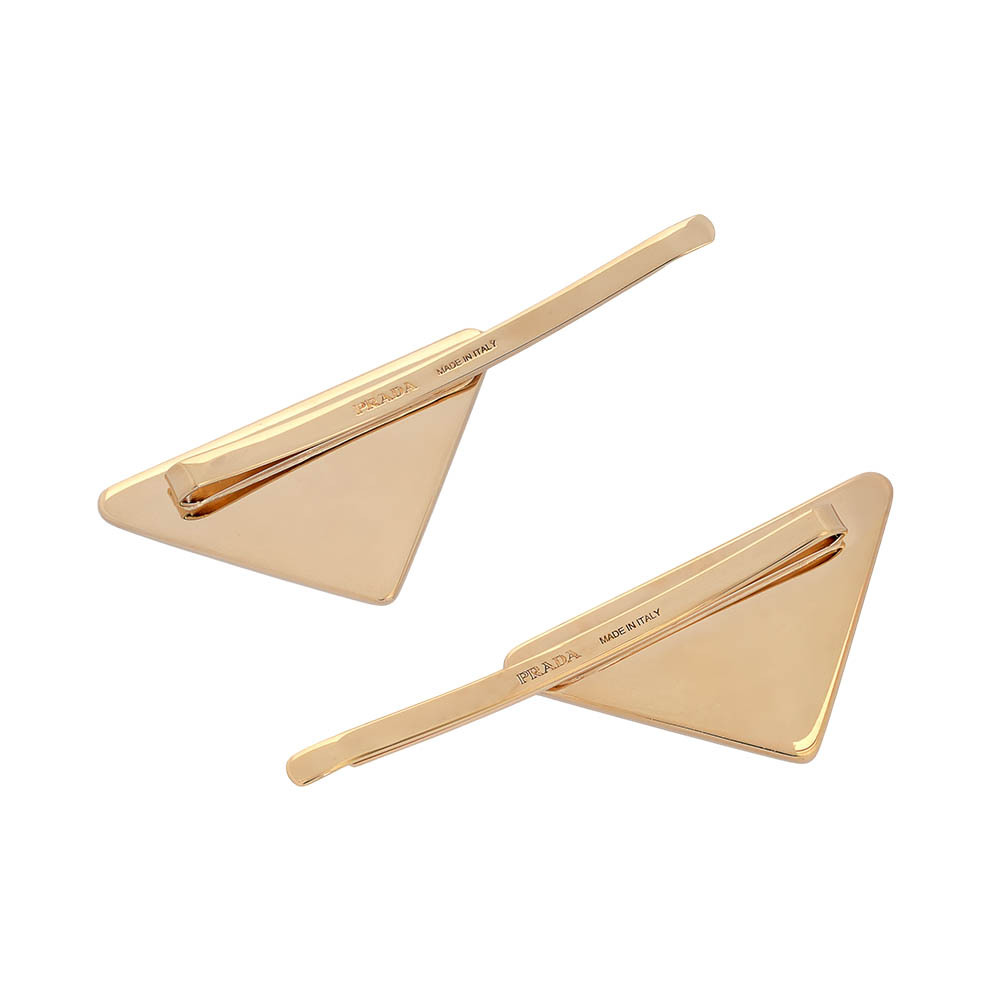 【PRADA】標誌三角牌Logo 髮夾組(黑色/金色)1IF051 2BA6 F0632