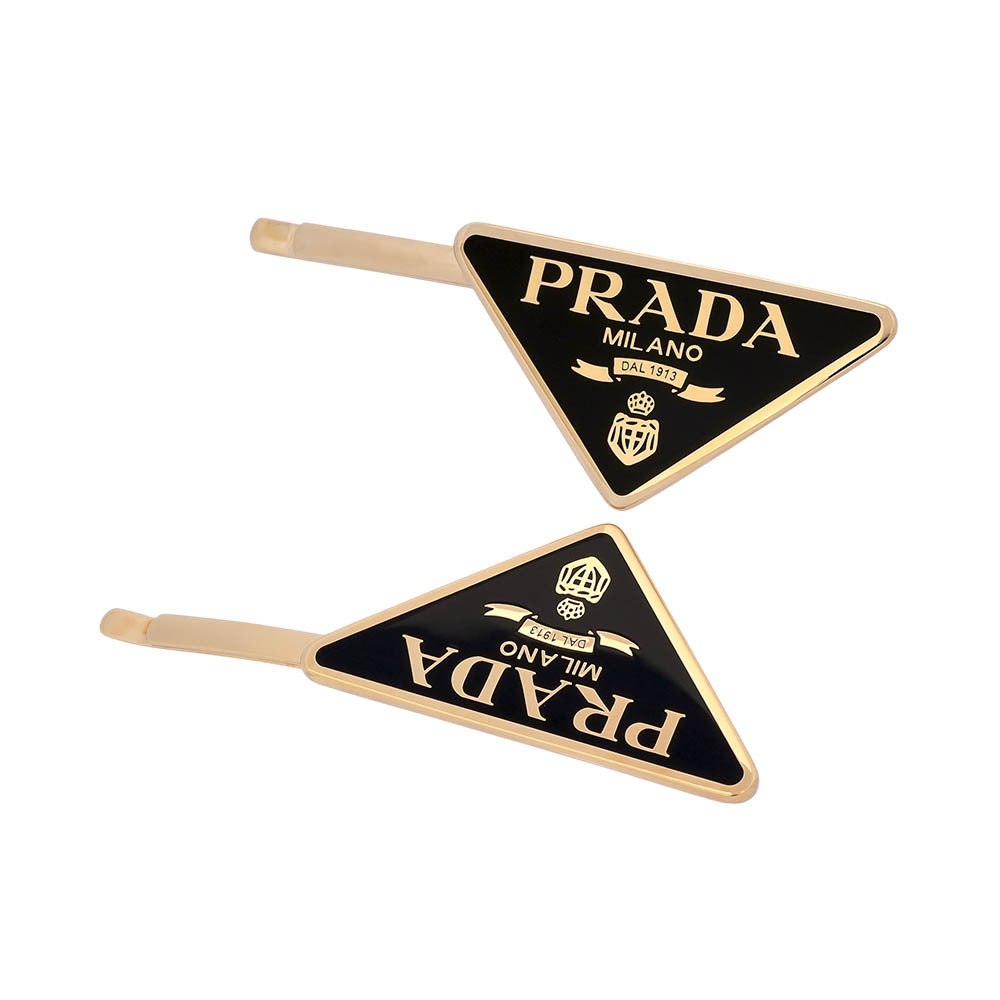 【PRADA】標誌三角牌Logo 髮夾組(黑色/金色)1IF051 2BA6 F0632