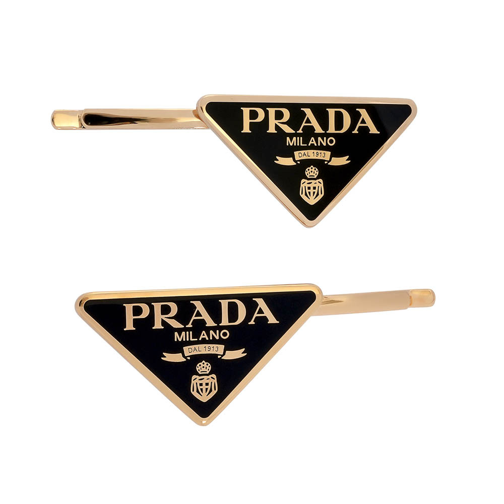 【PRADA】標誌三角牌Logo 髮夾組(黑色/金色)1IF051 2BA6 F0632