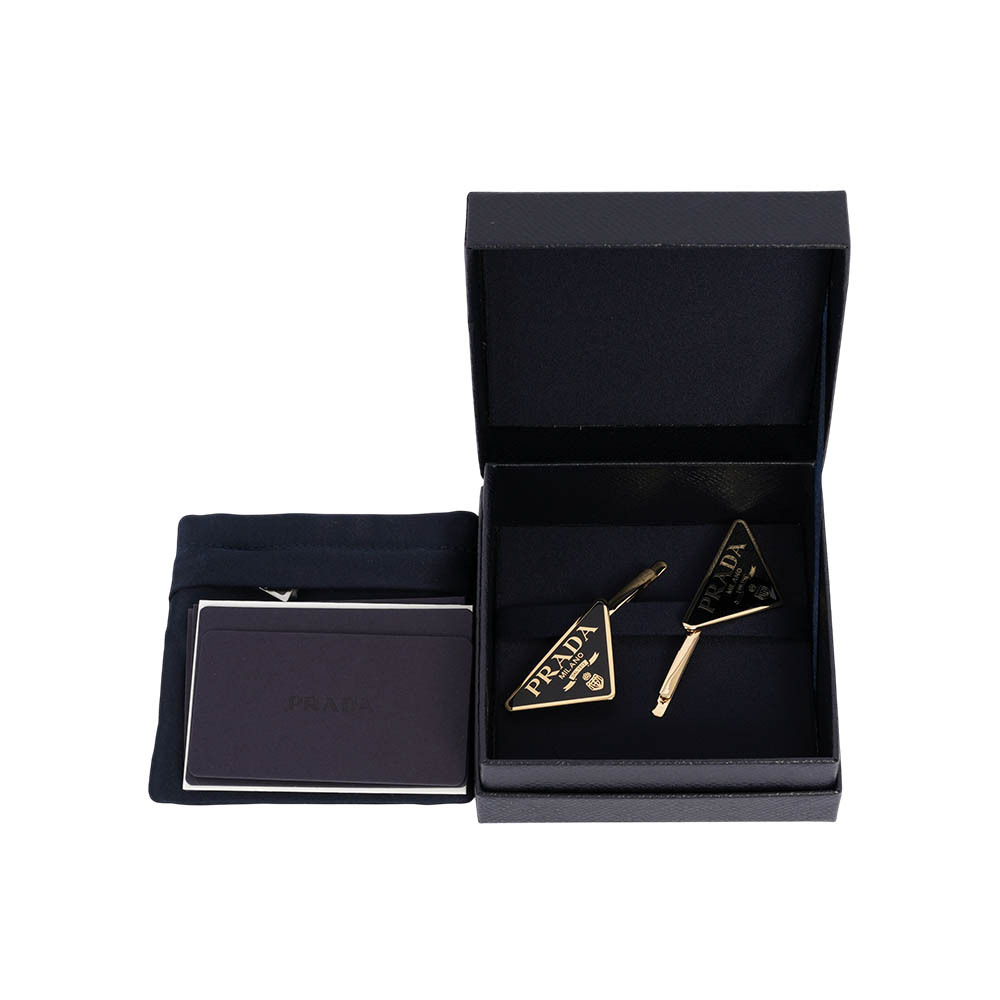 【PRADA】標誌三角牌Logo 髮夾組(黑色/金色)1IF051 2BA6 F0632