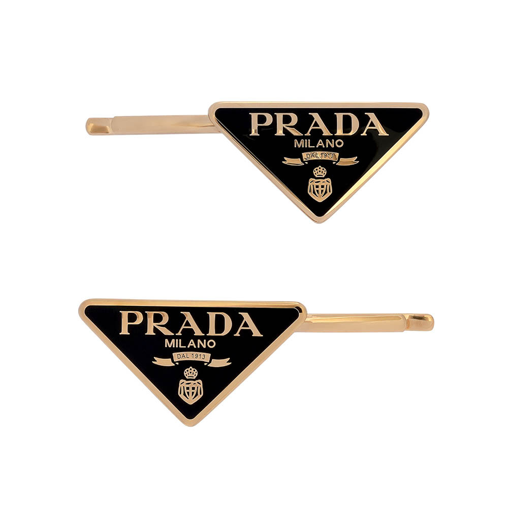 【PRADA】標誌三角牌Logo 髮夾組(黑色/金色)1IF051 2BA6 F0632