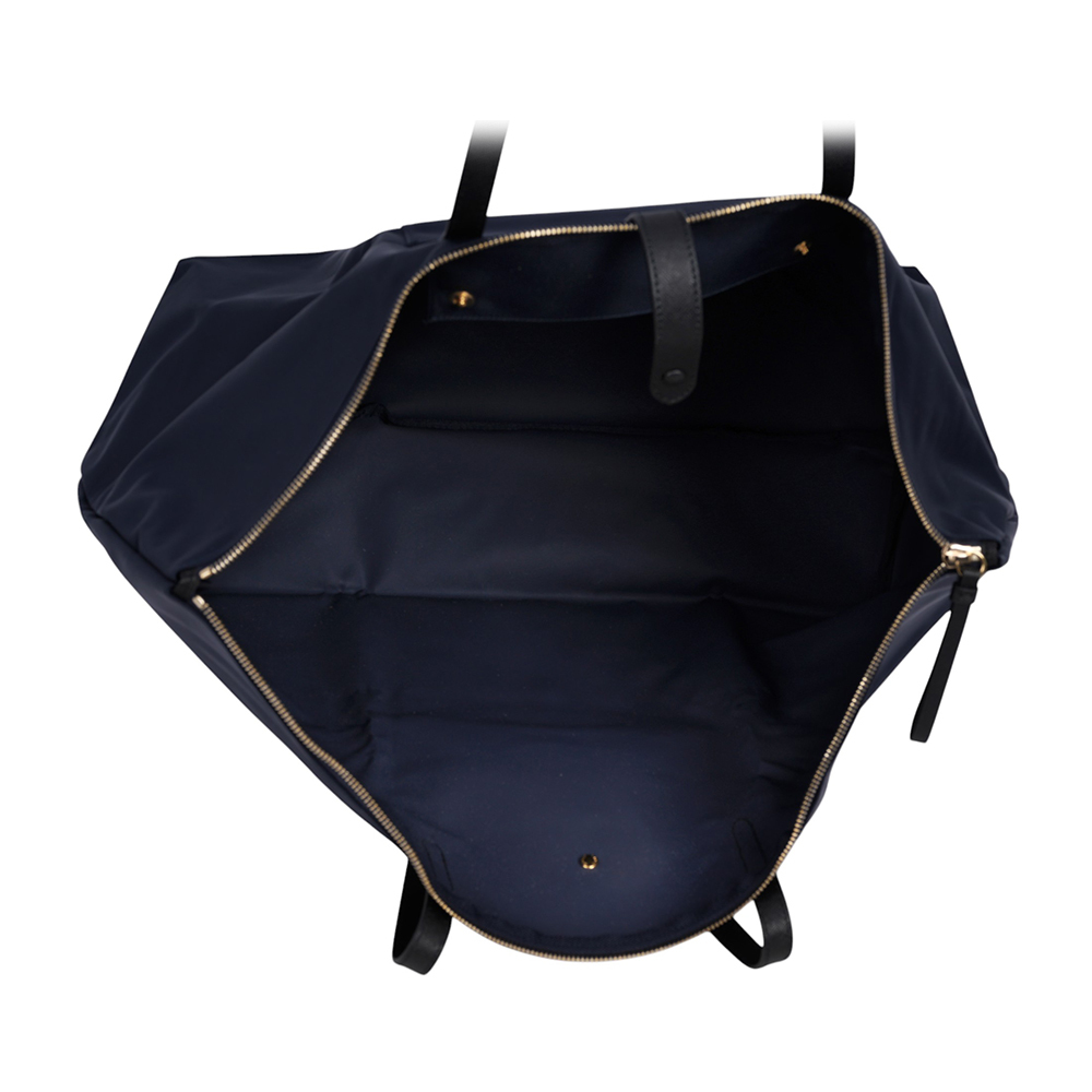 【BALLY】經典紅白條紋可折疊尼龍大款托特包(附收納袋)(墨藍色)6223251 001