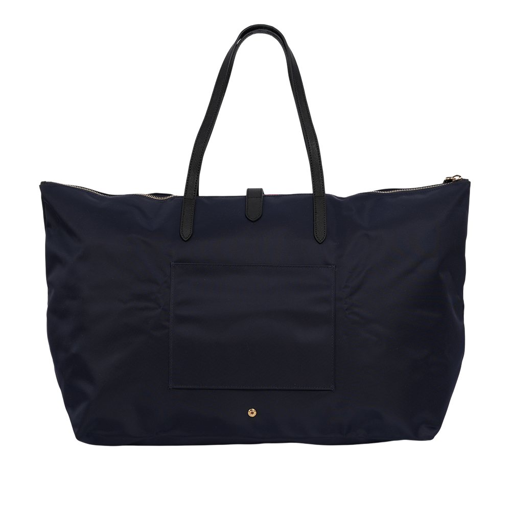 【BALLY】經典紅白條紋可折疊尼龍大款托特包(附收納袋)(墨藍色)6223251 001