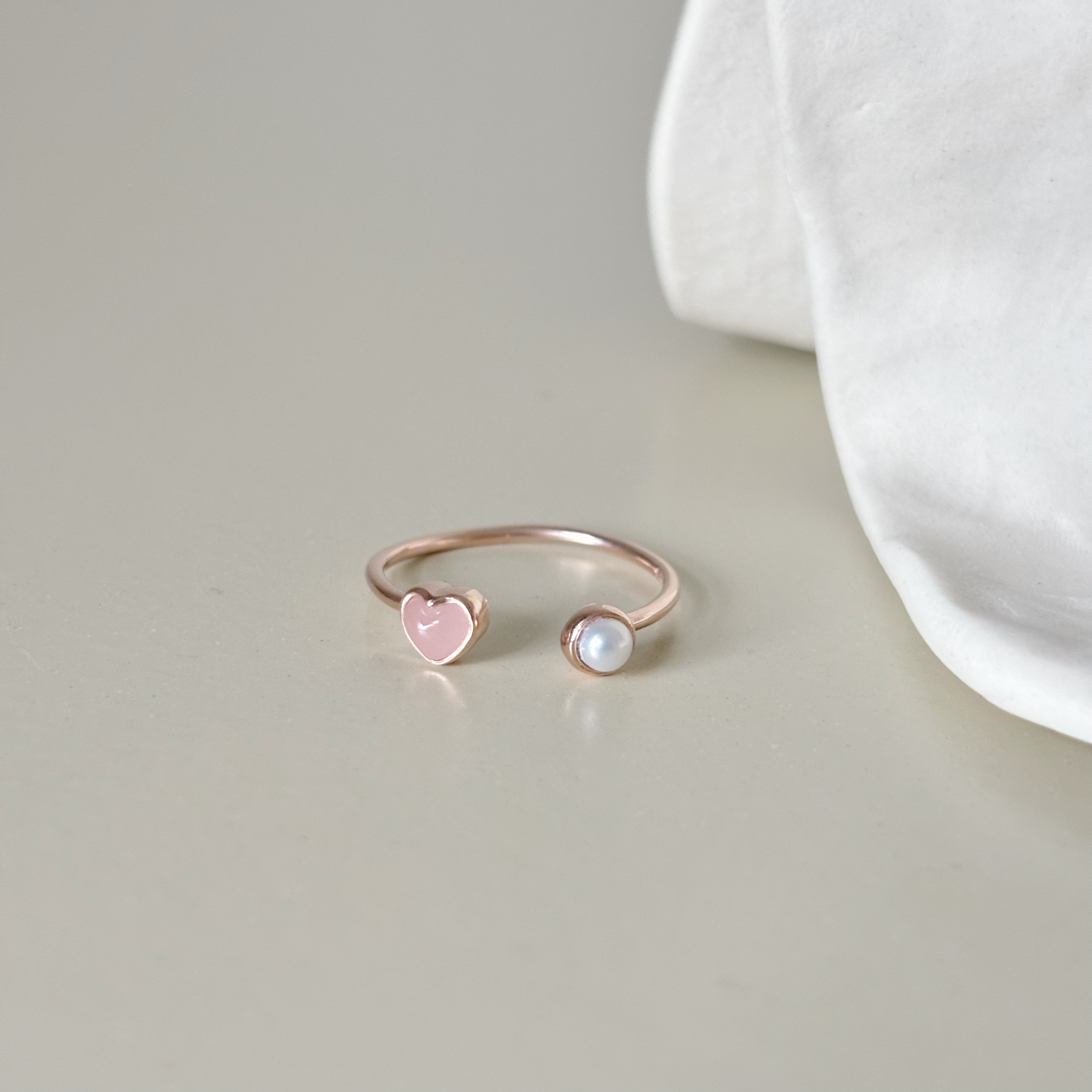 QQHeart粉紅石英珍珠可調戒