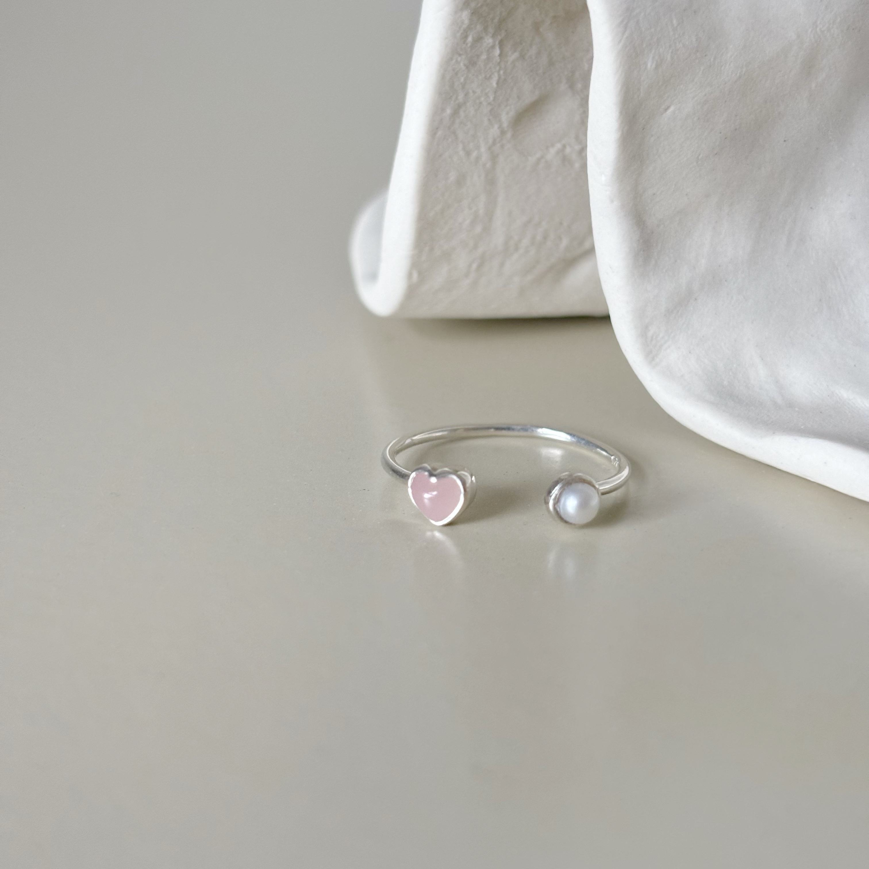QQHeart粉紅石英珍珠可調戒