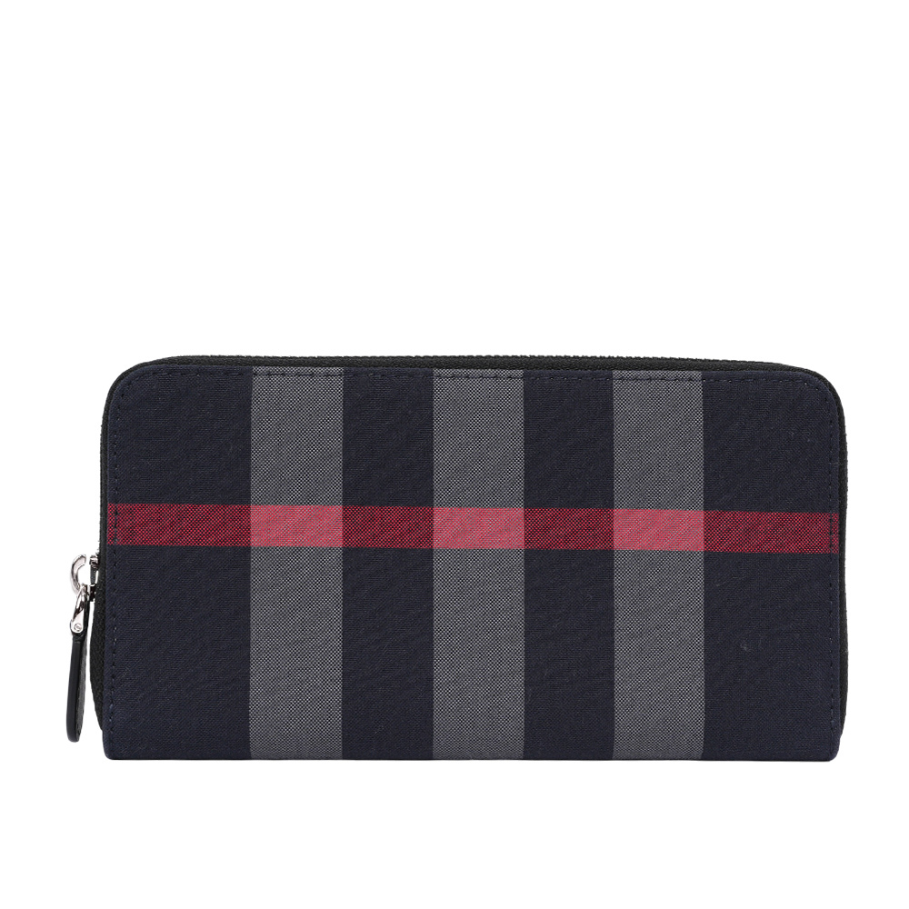 【BURBERRY】大格紋帆布ㄇ形拉鍊長夾