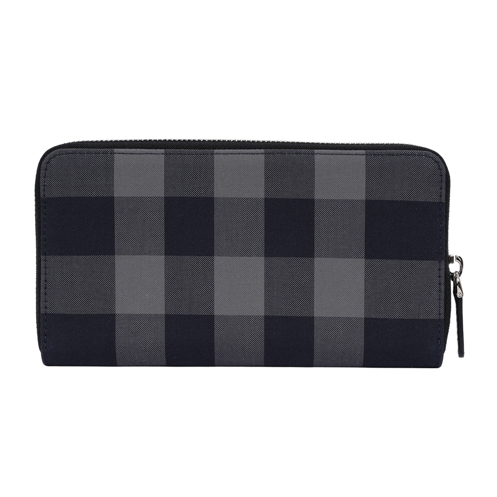 【BURBERRY】大格紋帆布ㄇ形拉鍊長夾(海軍藍/灰色)80840631