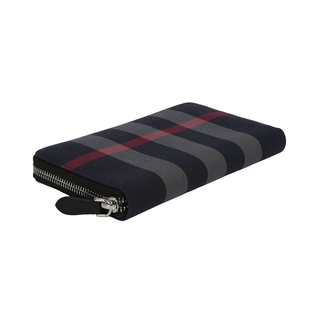 【BURBERRY】大格紋帆布ㄇ形拉鍊長夾(海軍藍/灰色)80840631