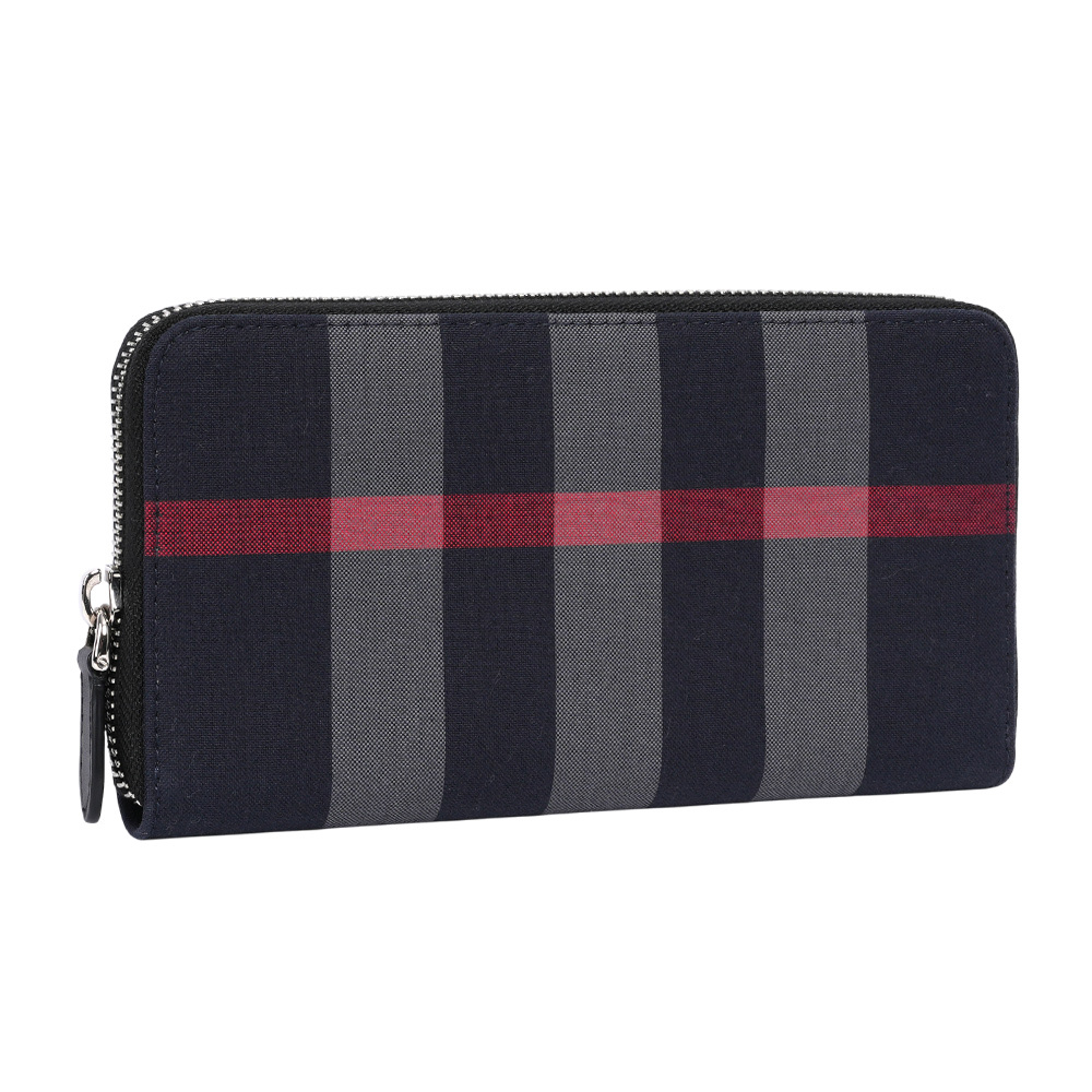 【BURBERRY】大格紋帆布ㄇ形拉鍊長夾(海軍藍/灰色)80840631