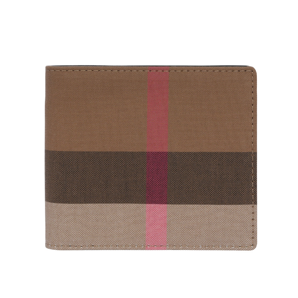 【BURBERRY】大格紋帆布對開8卡短夾
