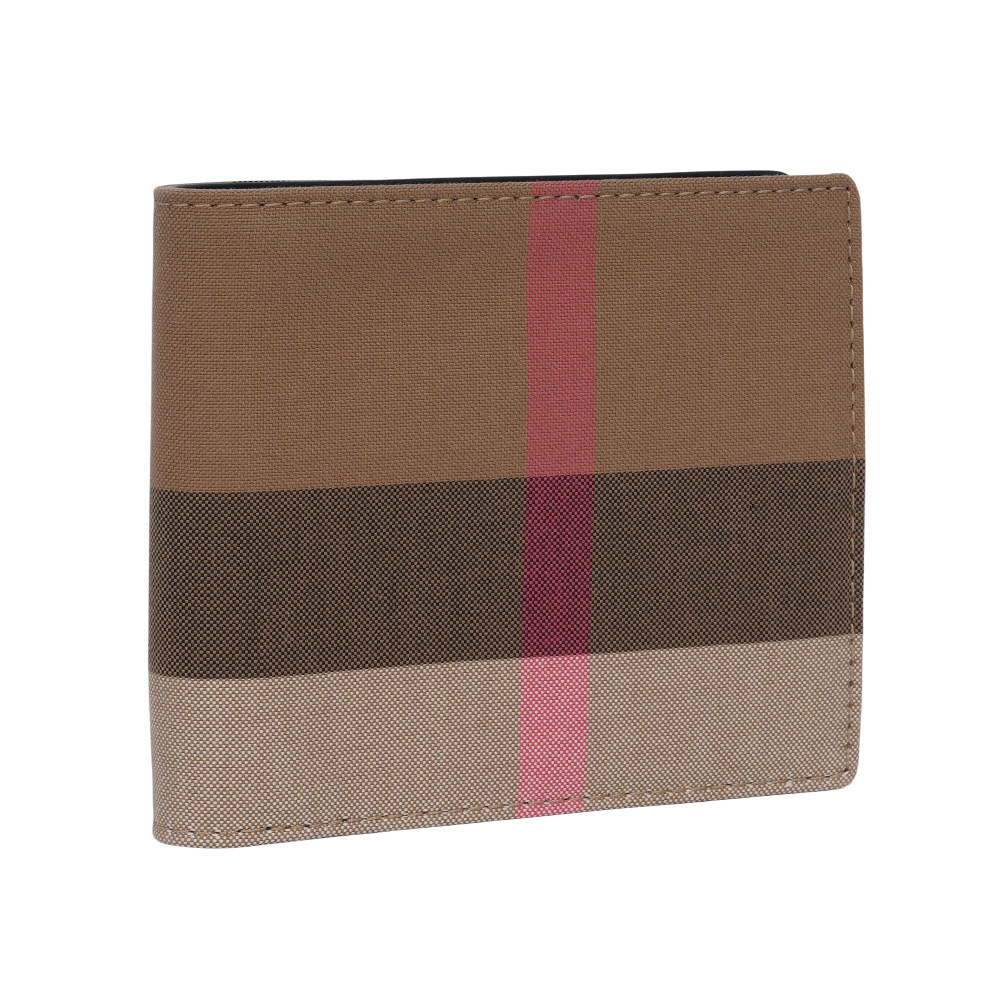【BURBERRY】大格紋帆布對開8卡短夾
