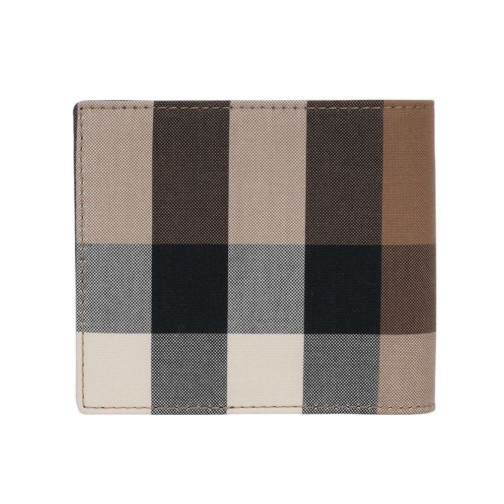 【BURBERRY】大大格紋帆布對開8卡短夾(灰褐色/棕色)80845621
