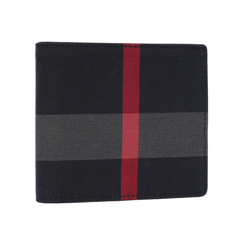 【BURBERRY】大格紋帆布對開零錢袋短夾(海軍藍/灰色)80840651