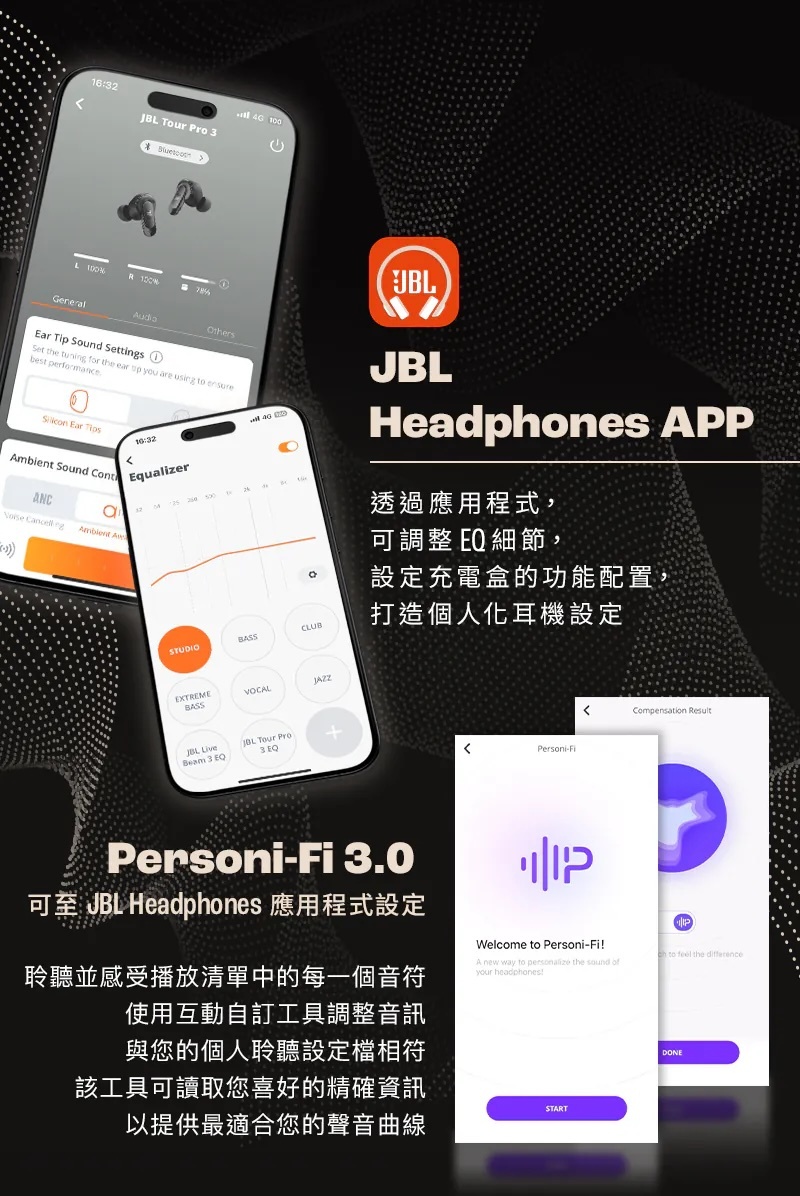 JBL首款圈鐵雙單體 JBLTour Pro 3 觸控螢幕真無線降噪藍牙耳機