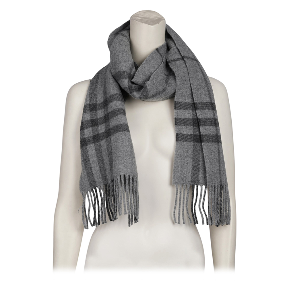 【BURBERRY】經典格紋純羊毛圍巾(灰色)80899451