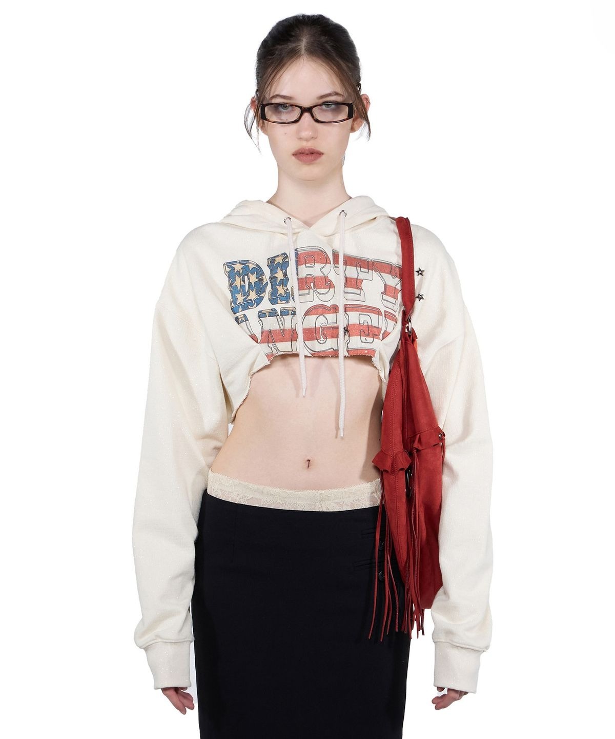 SCULPTOR) Glitter Flag Crop Hoodie｜3color