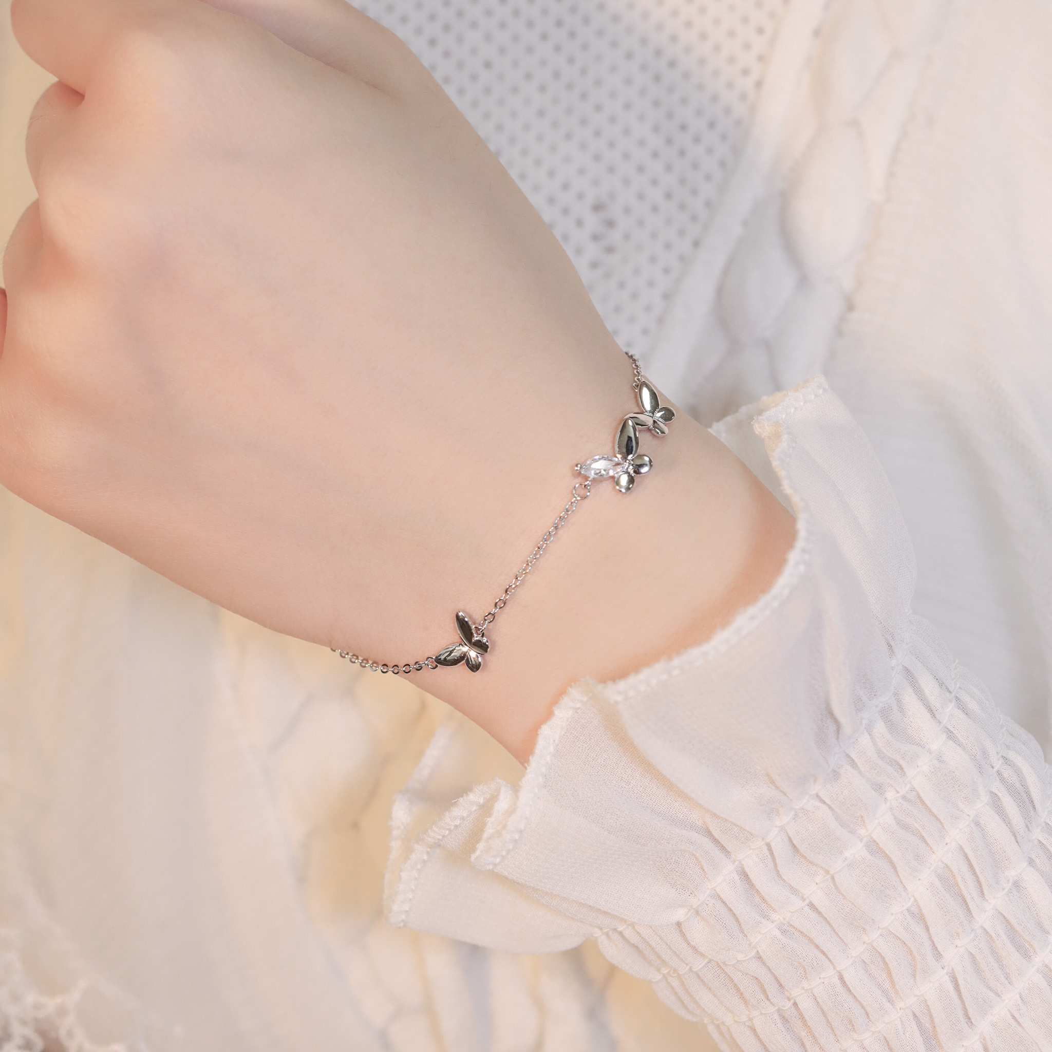 | 925純銀・白金・ 玫瑰金 | 蝶願天使手鏈(銀/玫瑰金) | BR1189 |