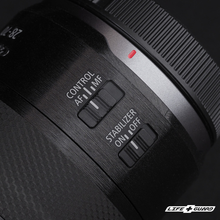 LIFE+GUARD 鏡頭貼膜安裝示意，適用 Canon RF 28-70mm F2.8