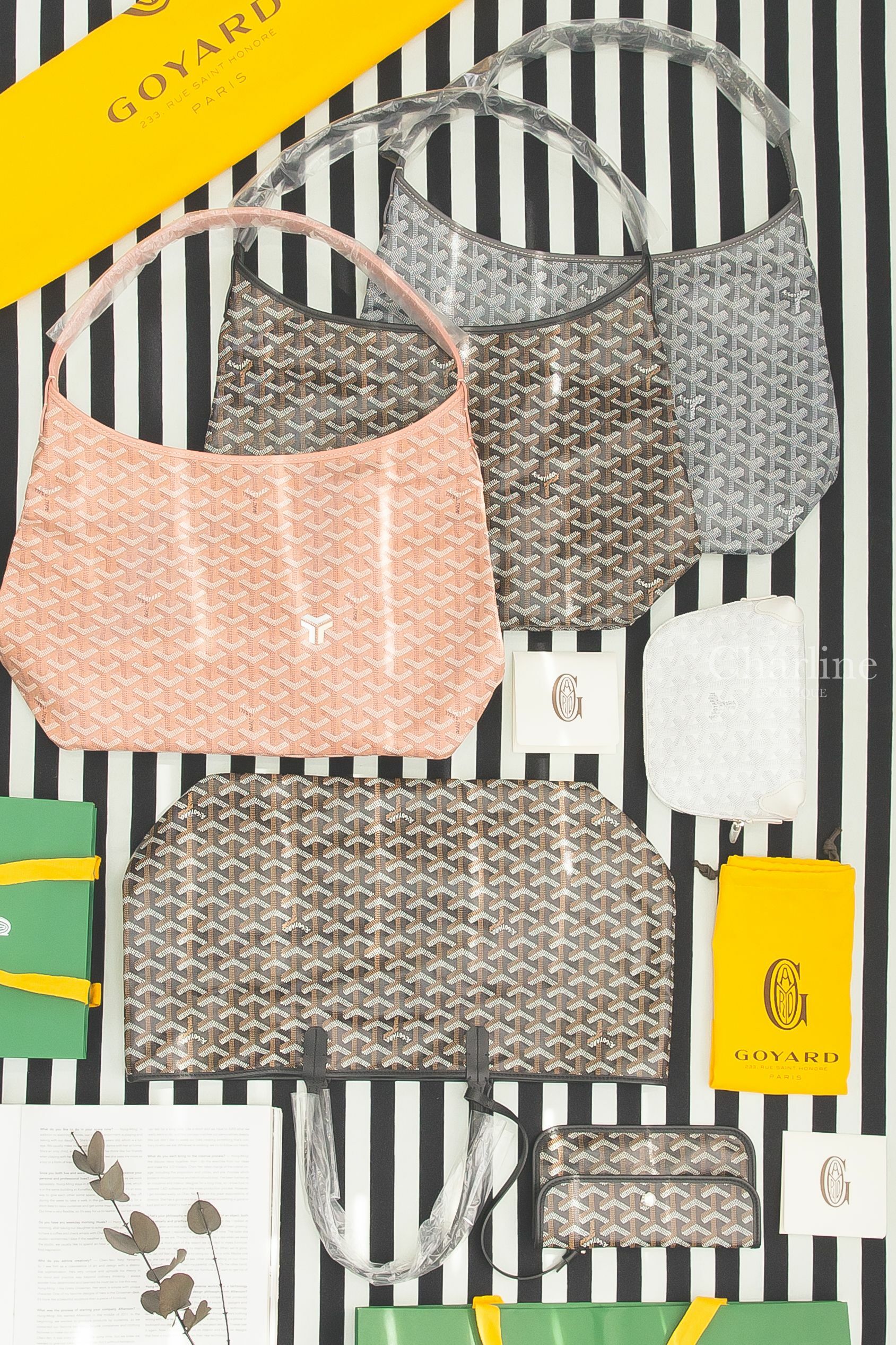 Goyard 白色化妝包,Goyard Saint Louis 黑色小型無拉鍊托特包,Goyard Hobo 黑色肩背包,Goyard Hobo灰色肩背包,Goyard Hobo珠光粉肩背包-Charline Boutique 精品代購
