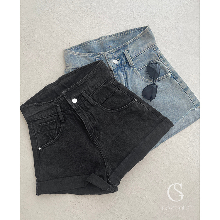 G5037 現貨「 熱銷千件！高腰牛仔反摺短褲」