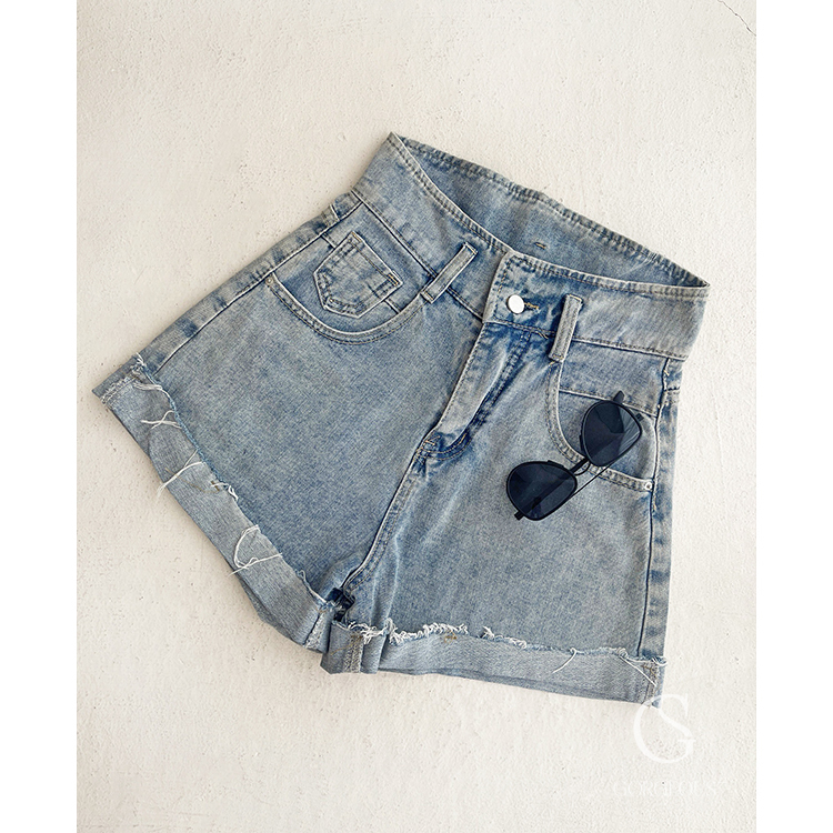 G5037 現貨「 熱銷千件！高腰牛仔反摺短褲」