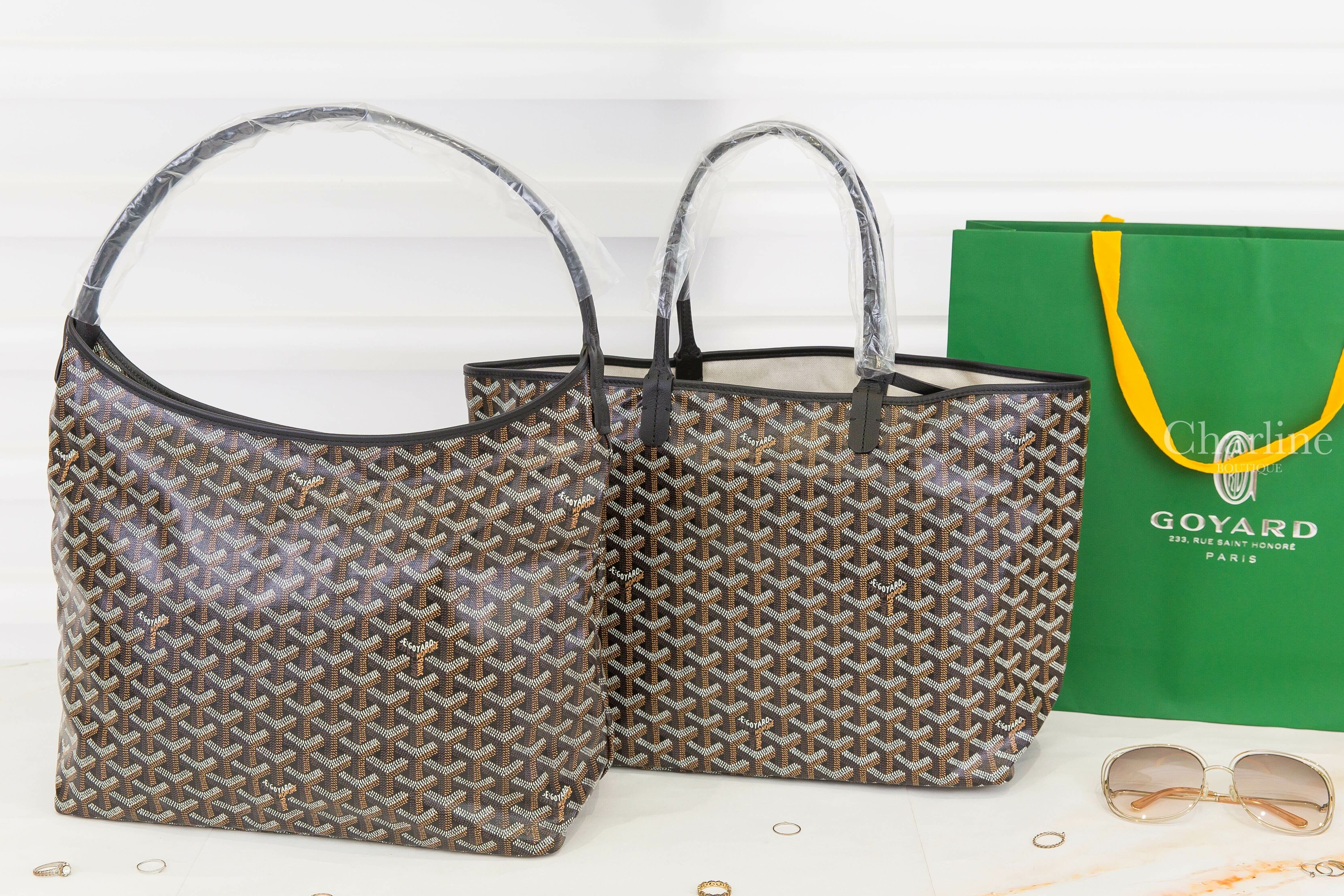 Goyard Bohème Hobo Bag 黑色帆布小牛皮同色提把手提肩背包,Goyard Saint Louis Pm Bag 黑色帆布小牛皮同色提把小型無拉鍊托特包-Charline Boutique 精品代購