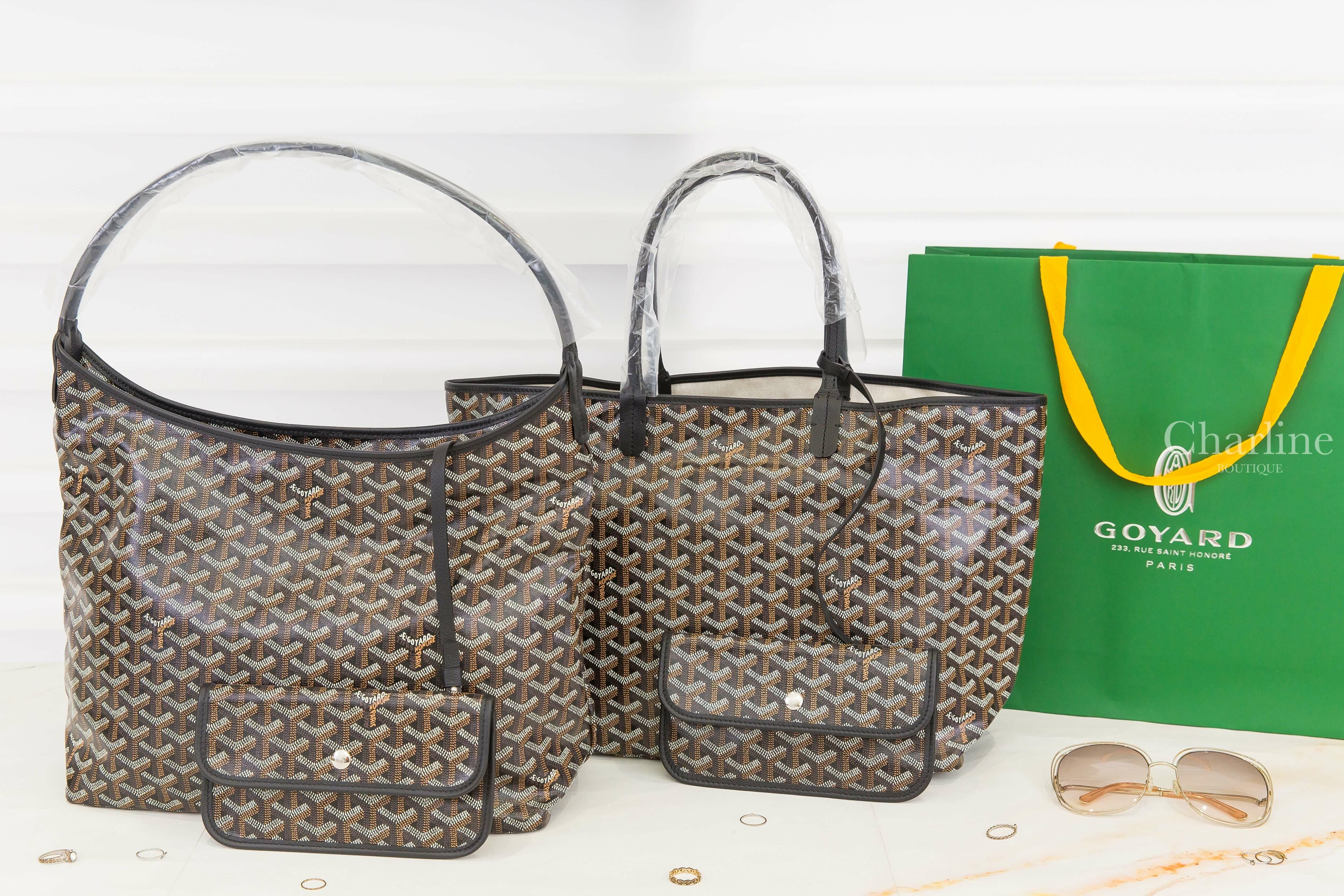 Goyard Bohème Hobo Bag 黑色帆布小牛皮同色提把手提肩背包,Goyard Saint Louis Pm Bag 黑色帆布小牛皮同色提把小型無拉鍊托特包-Charline Boutique 精品代購