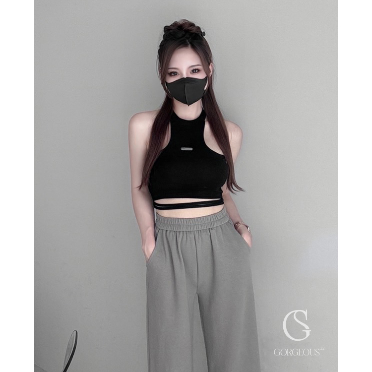 G9463 現貨「 品牌削肩繞脖BAR TOP」