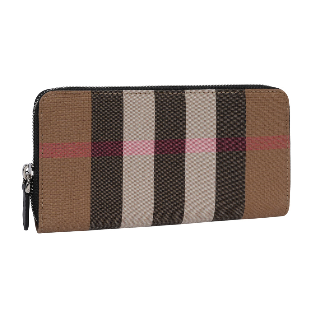 【BURBERRY】大格紋帆布ㄇ形拉鍊長夾