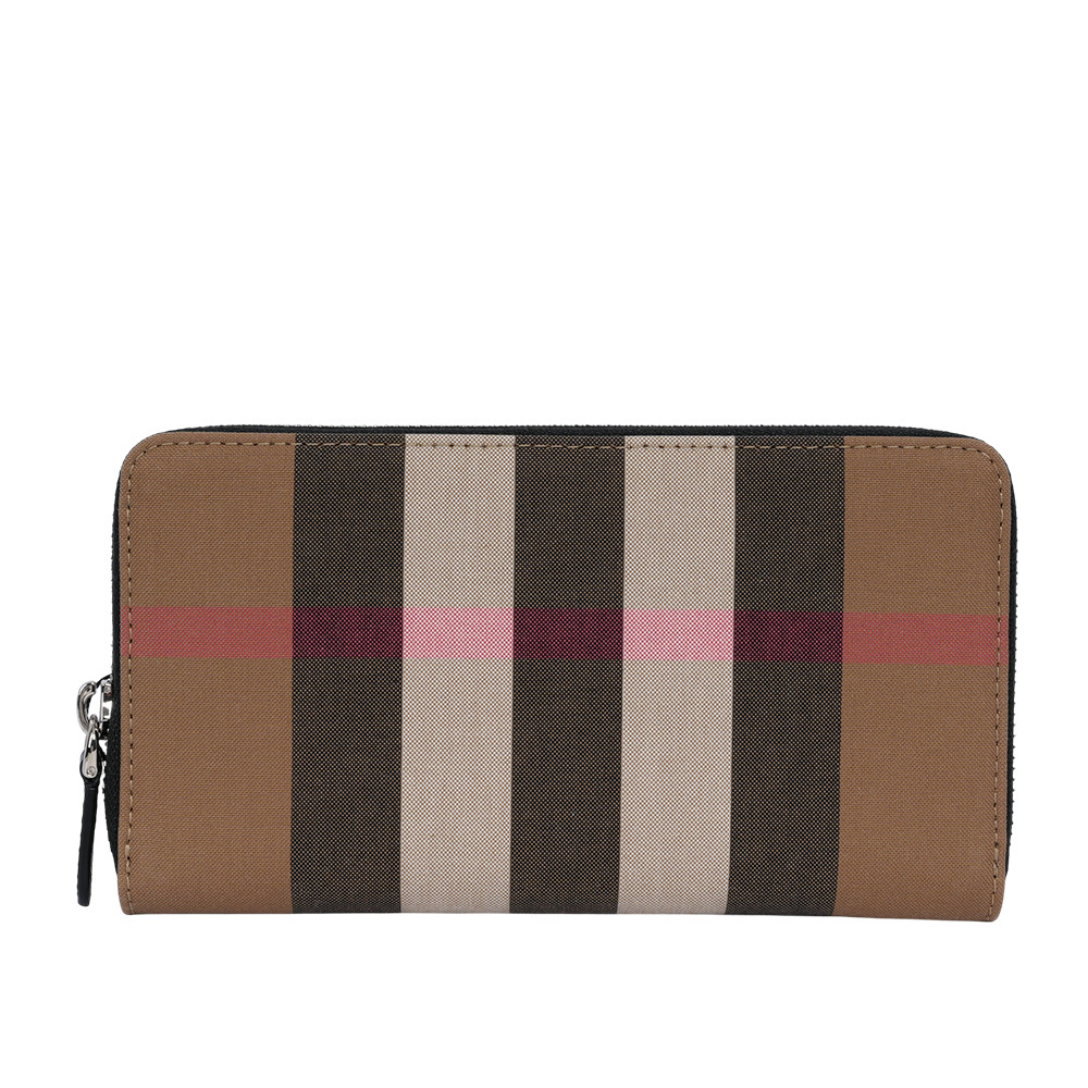 【BURBERRY】大格紋帆布ㄇ形拉鍊長夾