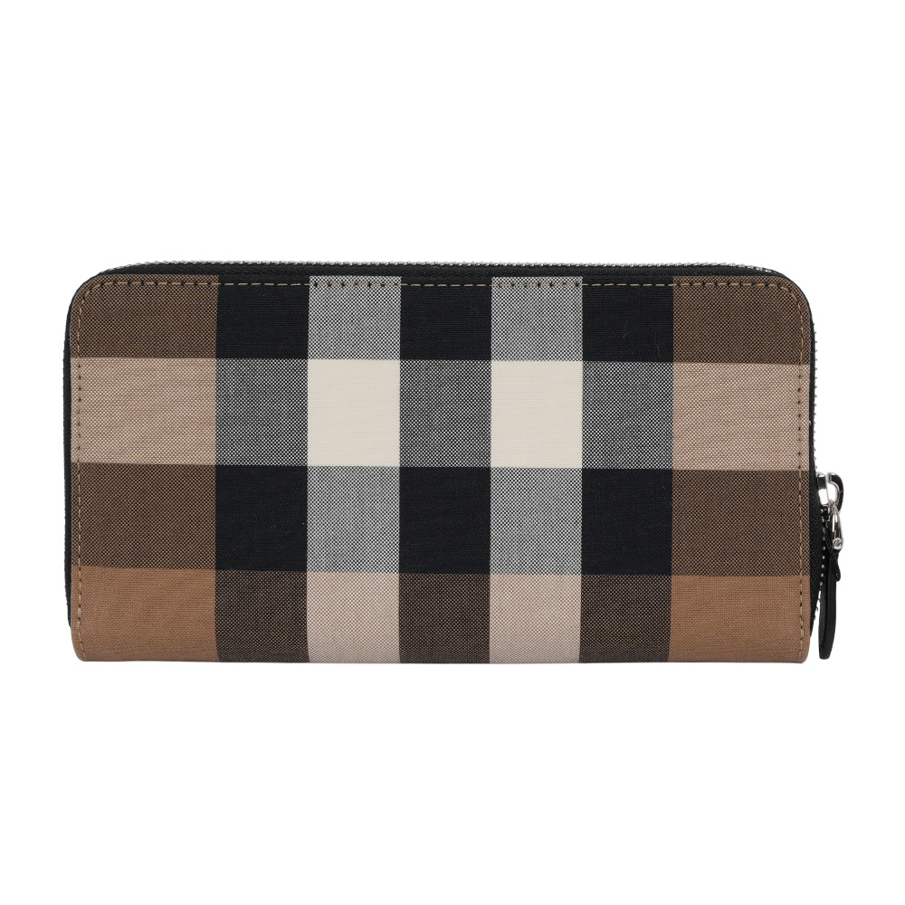 【BURBERRY】大格紋帆布ㄇ形拉鍊長夾(灰褐色/棕色)80845601