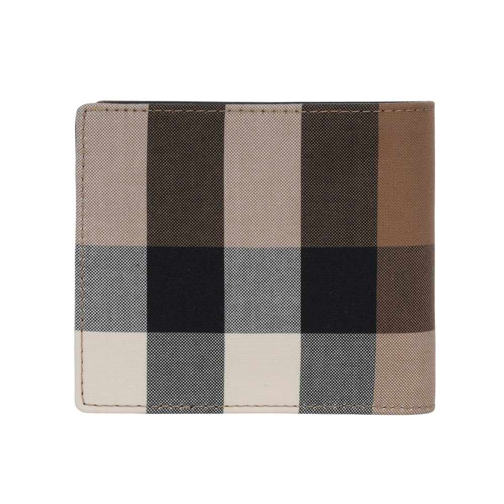 【BURBERRY】大格紋帆布對開零錢袋短夾(灰褐色/棕色)80845651