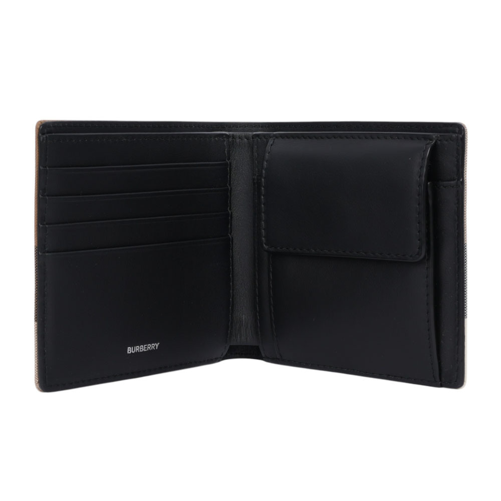 【BURBERRY】大格紋帆布對開零錢袋短夾(灰褐色/棕色)80845651