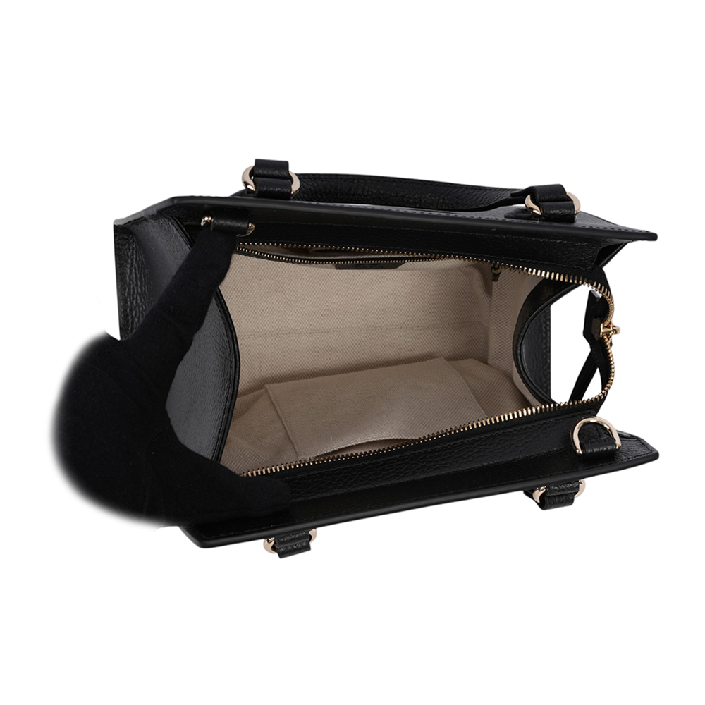 【GUCCI】SOHO 系列牛皮拉鍊小款二用托特包(黑色)607722 CAO0G 1000