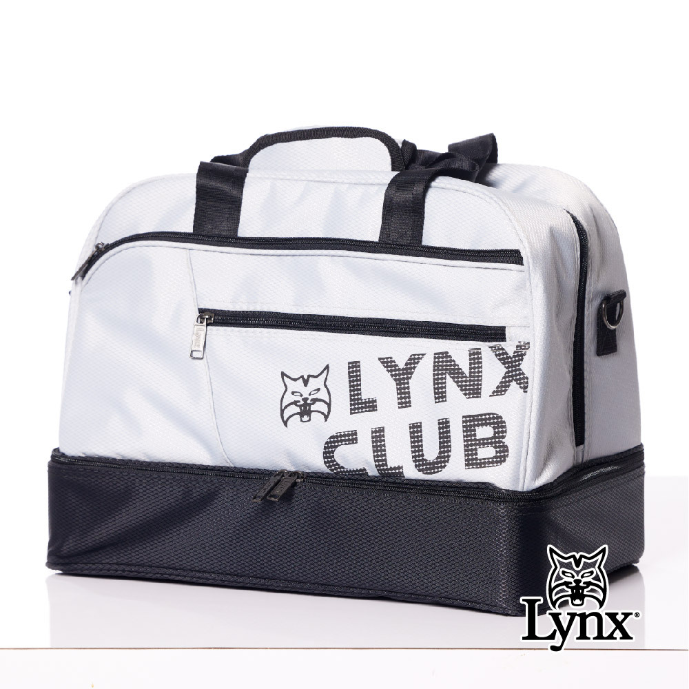 【Lynx Golf】男女Lynx山貓印花造型硬底式旅行外袋/雙層運動衣物袋
