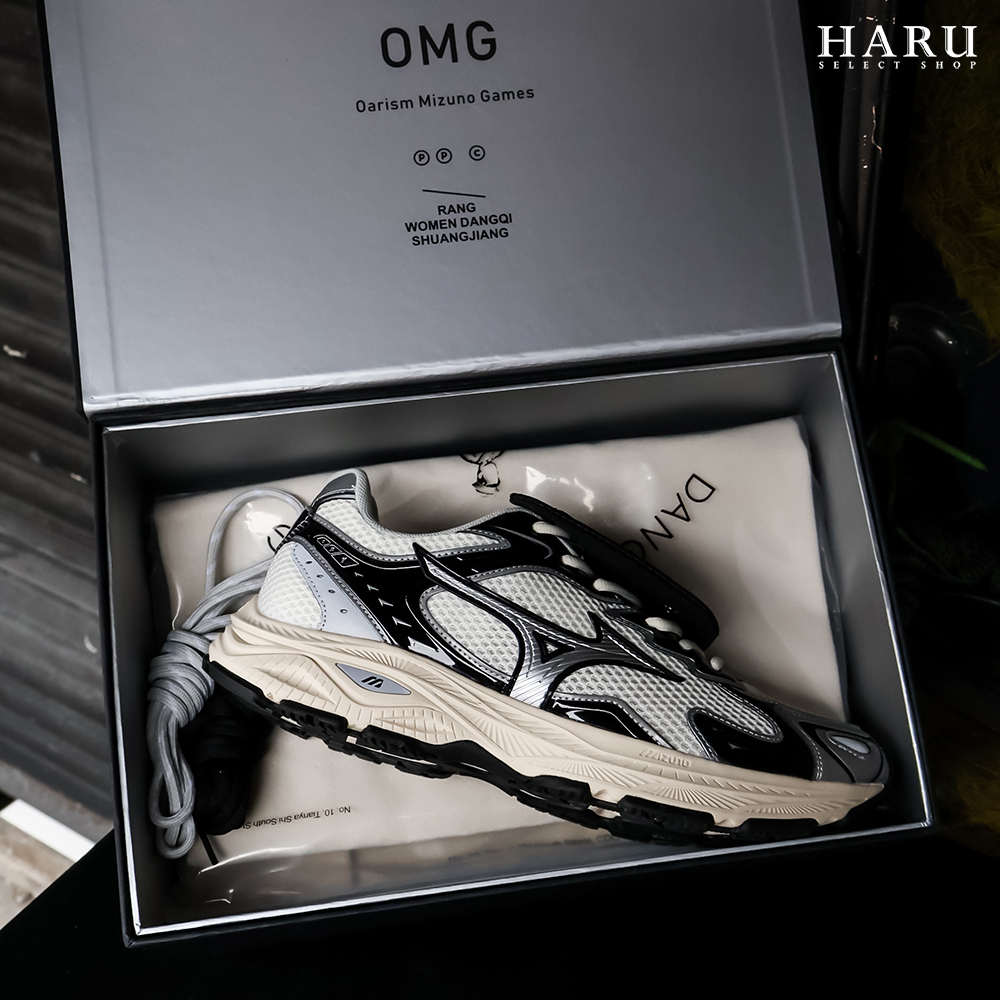 聯名 Oarism x Mizuno 美津濃 RACER S 銀黑 奶油底 可拆翻蓋鞋舌 巴黎世家 復古休閒鞋 跑鞋 D1GH243701