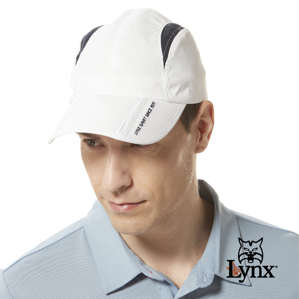 【Lynx Golf】可折式易收納兩側透氣網布造型LOGO字樣繡花魔鬼氈可調節式球帽